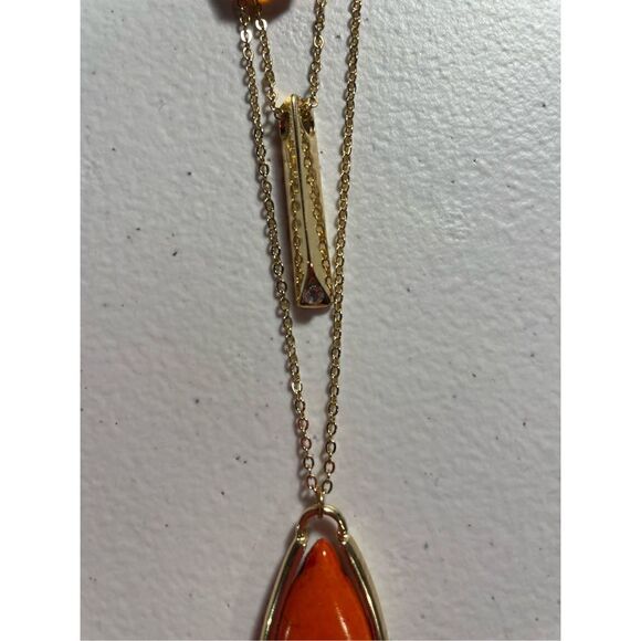 Triple strand, gold and orange stone necklace - Picture 2 of 11